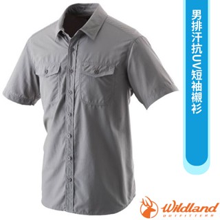 【荒野 WildLand】男 排汗抗UV短袖襯衫.休閒運動機能上衣/透氣快乾 中灰色 W1210-92