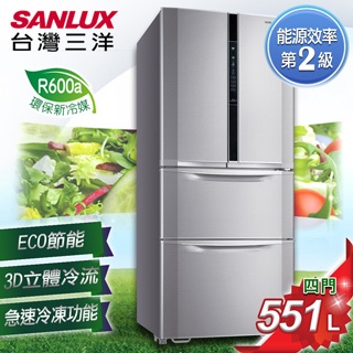 【SANLUX台灣三洋】551L直流變頻對開冰箱。銀色 / SR-C551DVF