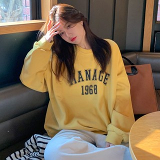 【HOSS】韓國大學T圓領衛衣女韓版學院風寬鬆顯瘦長袖女裝美式復古上衣ins潮