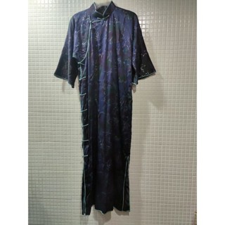 高階深藍色花朵/七分喇叭袖 /民國風旗袍/洋裝(近全新) 宮廷風/適合宴會 婚宴  生日party禮服 Cosplay