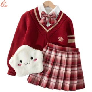 【Kids】兒童JK制服套裝 女童冬裝套裝2022新款網紅洋氣襯衫套裙秋冬學院風時髦加絨三件套