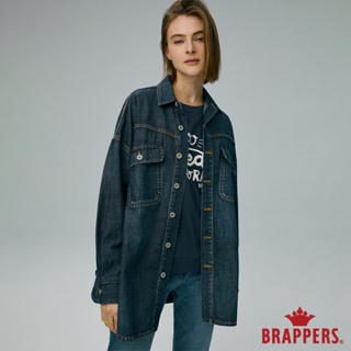 BRAPPERS 女款 寬鬆落肩長袖牛仔襯衫-深藍