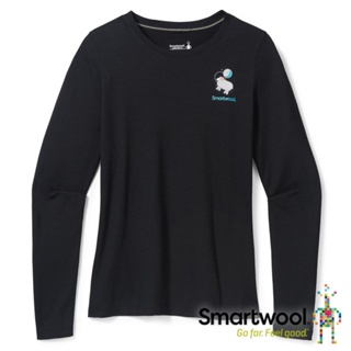 【Smartwool】女 塗鴉圓領長袖T恤/美麗諾羊太空探險『黑』SW016701