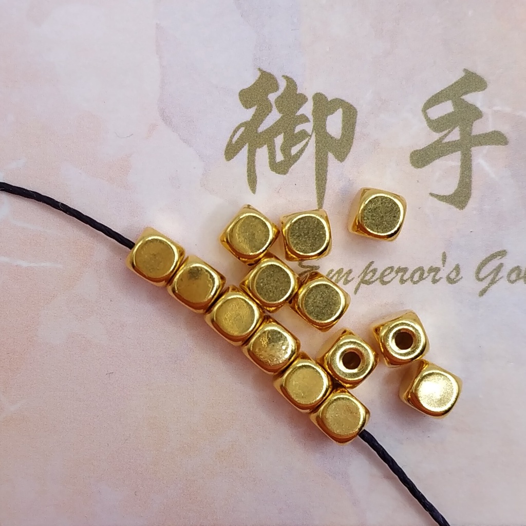 [御手金飾] 純金999.9 黃金 方糖 0.01錢 小方糖 小金塊 方塊 方糖珠 隔珠 手串 串珠 配件 可另訂製綁繩