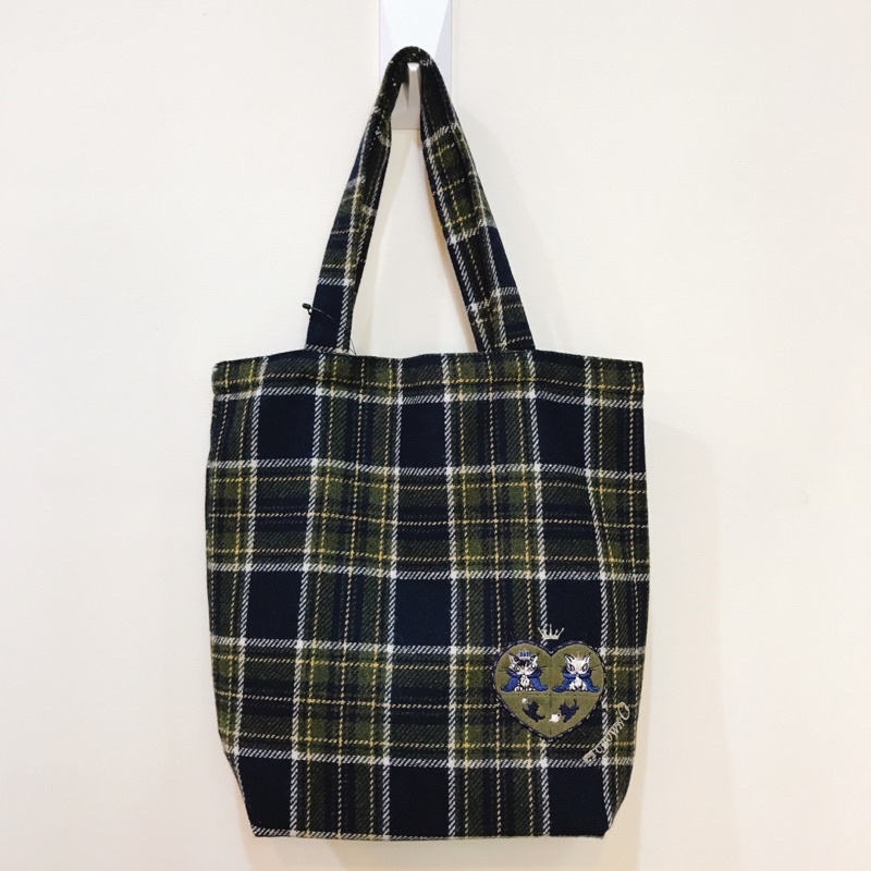 達洋貓 Wachifield 日本製 毛料材質 藍綠格紋 側背包 手提袋