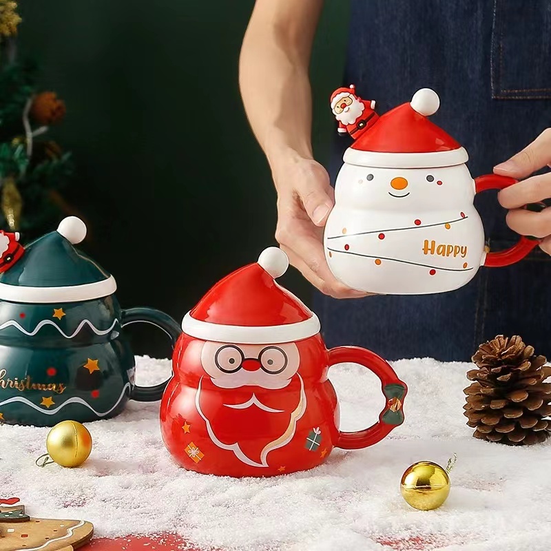 聖誕陶瓷杯 帶蓋勺 聖誕禮物盒 480ml大容量 馬克杯 卡通聖誕老人水杯 陶瓷杯 水杯 聖誕禮物 交換禮物
