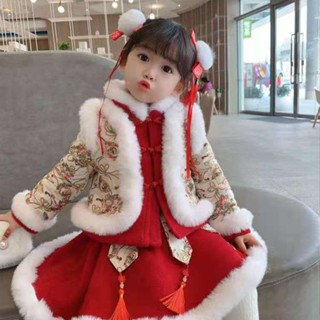 漢服兒童女童冬季套裝加絨中國風周歲寶寶過年喜慶衣服兔年拜年服Fashion SHOP