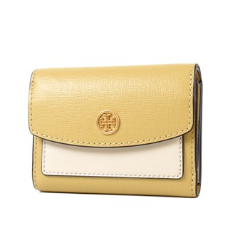 TORY BURCH 專櫃款 拚色防刮釦式三折短夾-蜂蠟黃【美國正品 現貨】