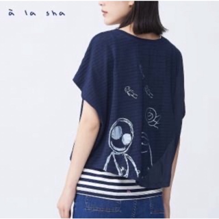 a la sha「全新、深藍S/粉M」造型短版兩件式綁結短（連）袖T恤