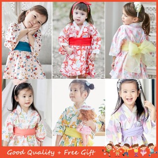 女嬰衣服新款和服印花浴衣洋裝連衣裙 1-3 歲兒童原宿女童碎花連衣裙傳統套裝套裝兒童角色扮演服裝電鍍裙春夏裝