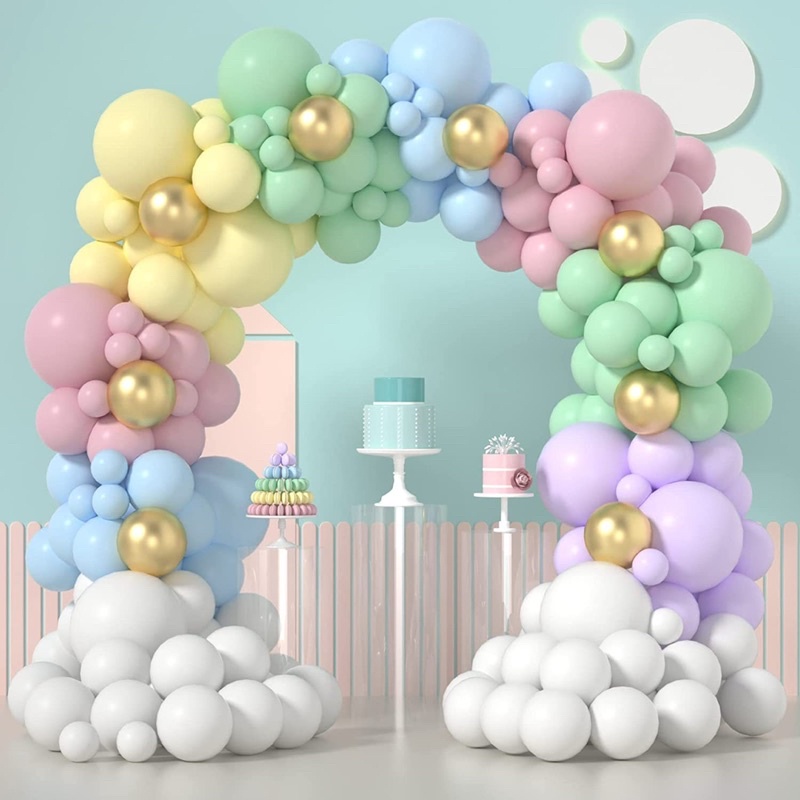 馬卡龍彩色氣球鏈套裝氣球拱門粉色花環氣球鏈拱門婚禮生日派對裝飾