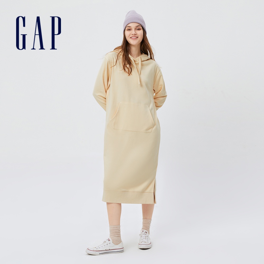 Gap 女裝 連帽長袖洋裝 碳素軟磨法式圈織系列-奶油米色(445869)