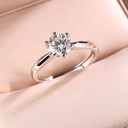 人工鑽石 莫桑石 戒指 女 特價 925 銀 0.5-2克拉 莫桑石 可過測鑽筆 帶證書 可調整大小戒指