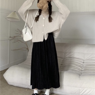 🏷️溫柔🇰🇷針織寬鬆外套+百摺長裙 秋冬套裝（共2色）#266