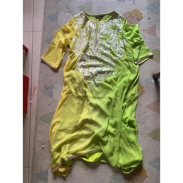 ranna gill印度風刺繡黃綠建成洋裝X X L
