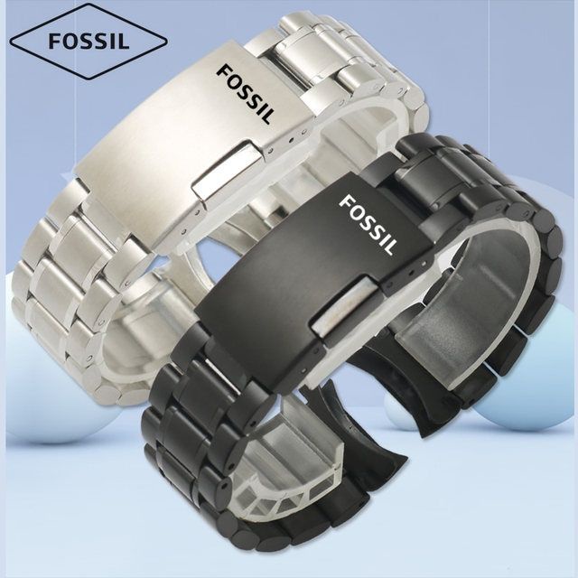 Fossil化石手錶帶鋼帶鏤空石英機械錶摺疊扣原裝替換精鋼表
