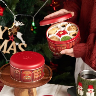 [現貨] 聖誕餅乾鐵盒 聖誕鐵盒 聖誕圓形鐵盒 紅色鐵盒 耶誕餅乾鐵盒 耶誕包裝盒 耶誕餅乾鐵盒 聖誕禮盒