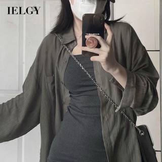 IELGY 寬鬆版長袖防曬襯衫修身無袖洋裝連衣裙女兩件套【單獨訂購】