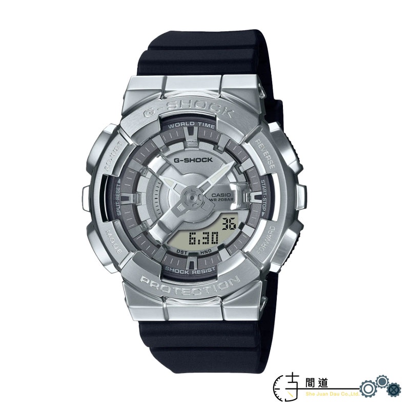 【G-SHOCK】CASIO 卡西歐 GM-110系列雙顯電子腕錶/不鏽鋼殼黑膠｜GM-S110-1A｜時間道