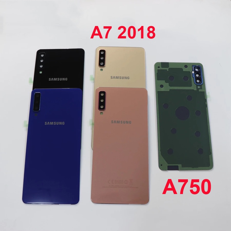 SAMSUNG 適用於三星 Galaxy A7 2018 A750 背面電池蓋玻璃外殼框架帶粘合劑