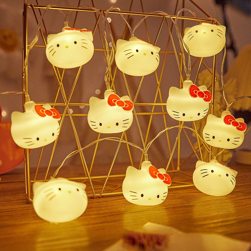 Hello Kitty 燈 LED 燈串花環窗簾聖誕臥室燈花園裝飾傢居萬聖節戶外婚禮派對