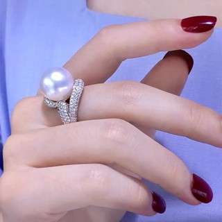Bling 高碳鑽珍珠戒指女小眾設計歐美ins輕奢開口 指環精緻冷淡風小紅書