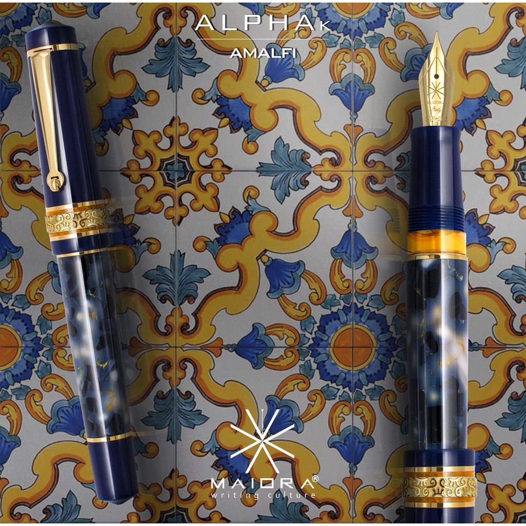 【古今鋼筆】義大利品牌Delta旗下Maiora Alpha K系列 Amalfi 925純銀 雕刻筆環 藍色金夾 鋼筆