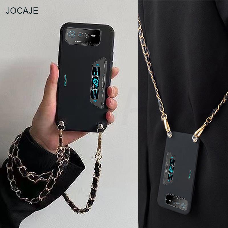 適用於華碩 Rog Phone 6 Pro 手機殼斜挎皮革掛繩軟矽膠手機殼適用於 Rog Phone 6 項鍊金屬肩帶防