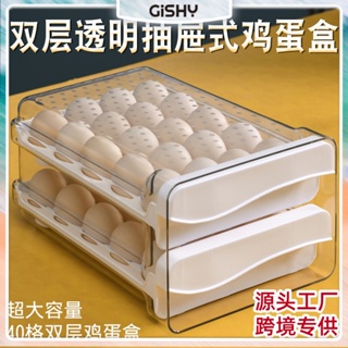 家用雞蛋收納盒PET透明雙層廚房冰箱保鮮盒 抽屜式雞蛋收納盒 雞蛋盒 雞蛋放置盒 雞蛋保護盒 透明雞蛋盒 蛋托 雞蛋托
