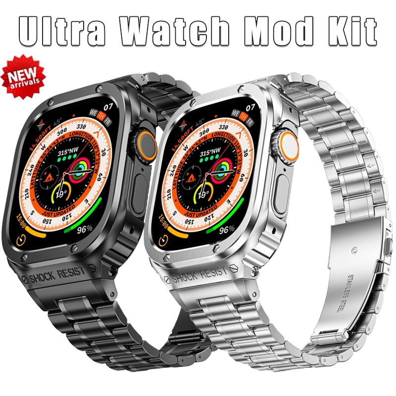 不銹鋼錶帶錶殼更換套件適用於 Apple watch 8 7 Ultra49毫米45毫米金屬硅膠錶帶