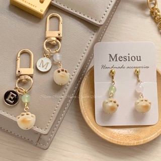 Mesiou菩提子 岫玉 白玉髓 貓掌 貓爪 14k包金 手作 水晶 耳環