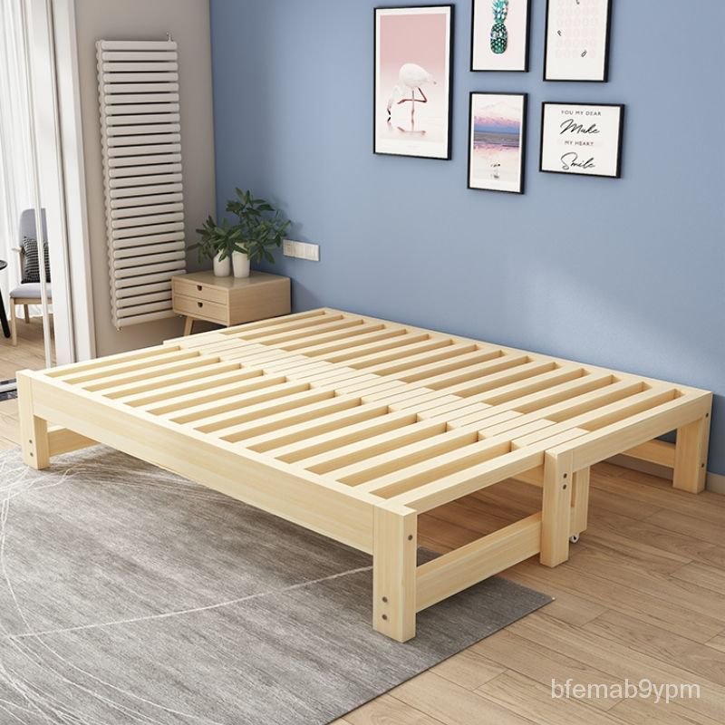實木沙髮床 抽拉伸縮床 多功能小戶型單人雙人坐臥兩用可折疊推拉床 折疊床 床架 實木床 午休床