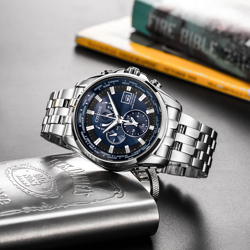 【CITIZEN星辰】AT9031-52L 金城武廣告款 電波光動能 鋼錶帶男錶 深藍/銀 46mm 台南 時代鐘錶
