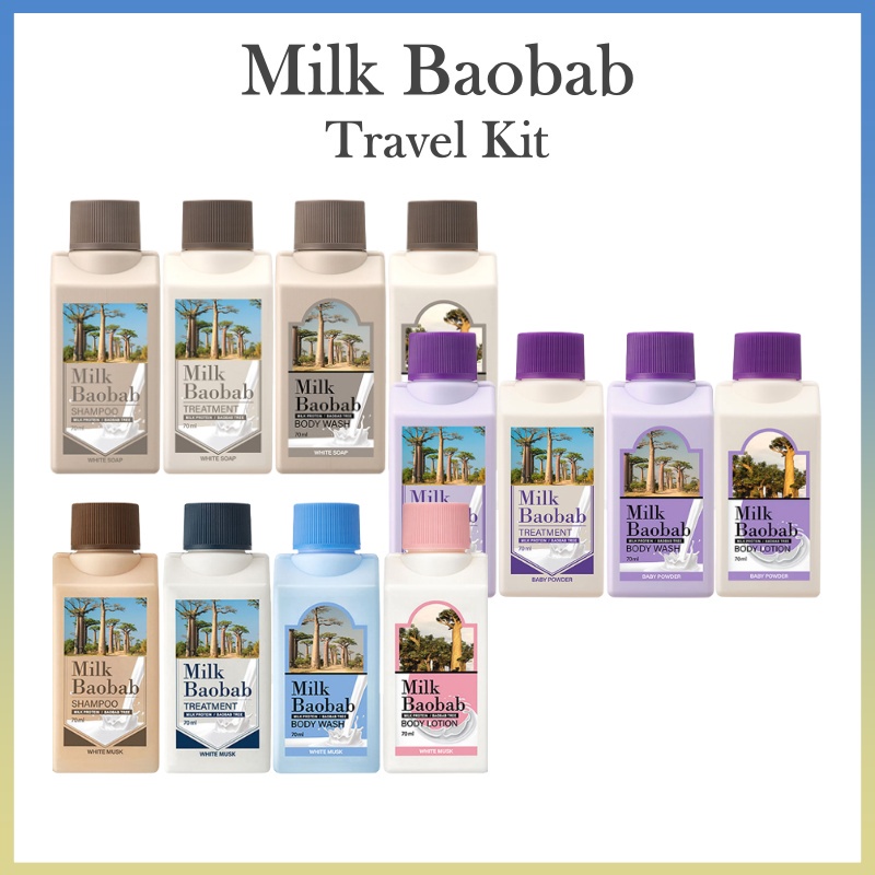 [Milk Baobab] 旅行沐浴用品套裝 70ml / 洗髮水, 護髮乳, 沐浴露, 身體乳