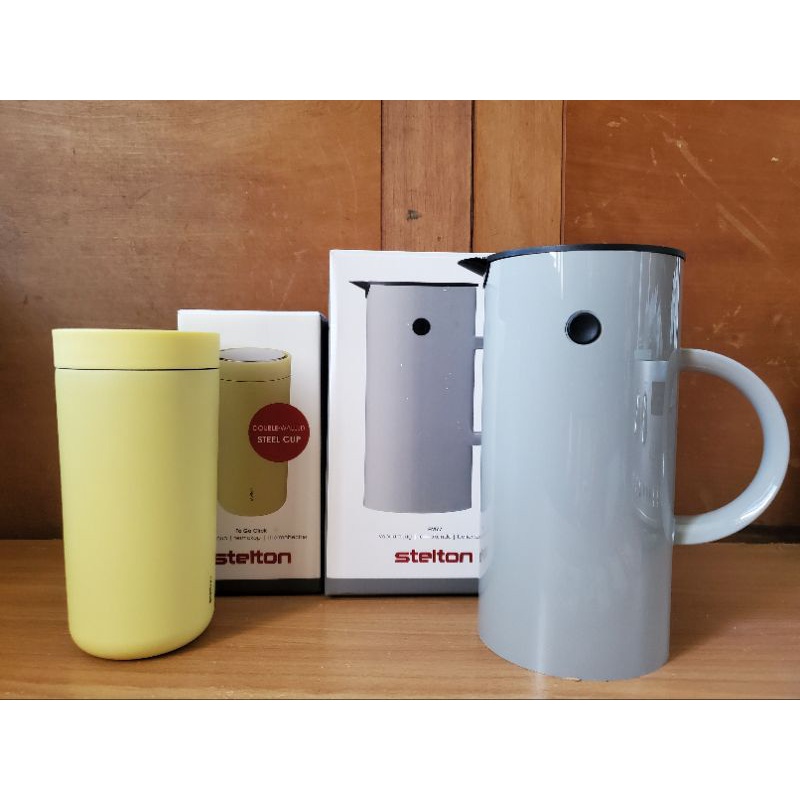 Stelton 啄木鳥真空保溫壺(淺灰)+送保溫杯(檸檬黃)