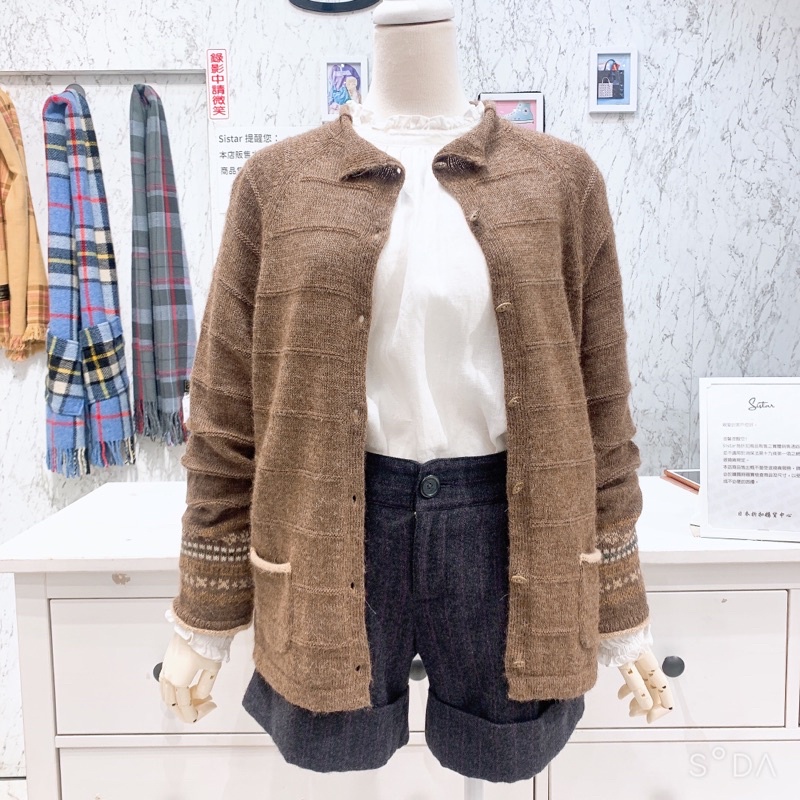 🔹Sistar🔹全新écorce混羊駝毛柔軟針織外套🇯🇵日本製造🇯🇵小襯衫領  滾邊手袖