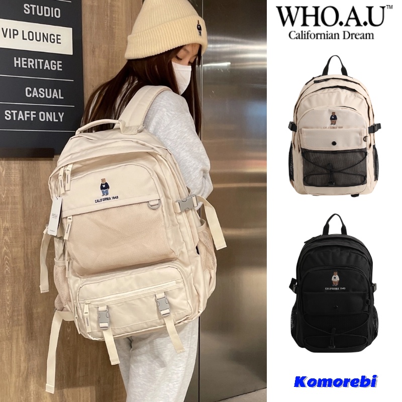 【Komorebi】💜韓國代購💜 WHO A U who.a.u 後背包 小熊刺繡 電腦包 雙肩包 旅行包 男女通用