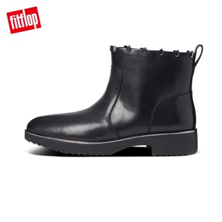 【FitFlop】JACINTA ART STUD ANKLE BOOTS 柔軟皮革拉鍊裸靴-女(靚黑色)