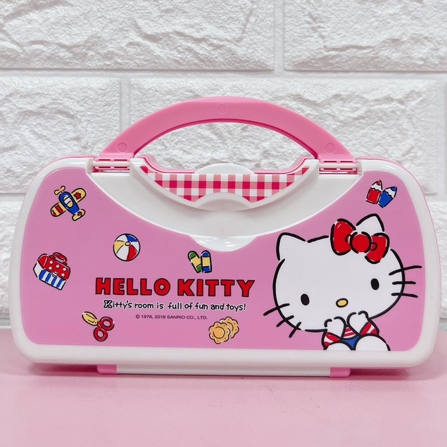 正版 三麗鷗  凱蒂貓 Hello Kitty 手提鏡梳盒 塑膠筆盒 收納盒 置物盒 文具盒 塑膠盒 鉛筆盒 筆盒