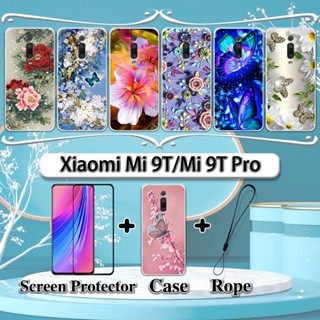 XIAOMI MI 2 合 1 小米 Mi 9T/Mi 9T Pro 手機殼帶鋼化玻璃曲面陶瓷螢幕保護膜花