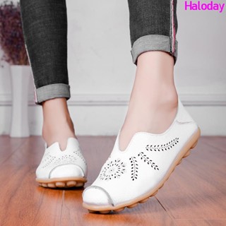 【新品熱賣】大尺碼女鞋（35-44）41 42 43 44✨媽媽鞋洞洞平底單鞋女單鞋豆豆鞋真皮女鞋