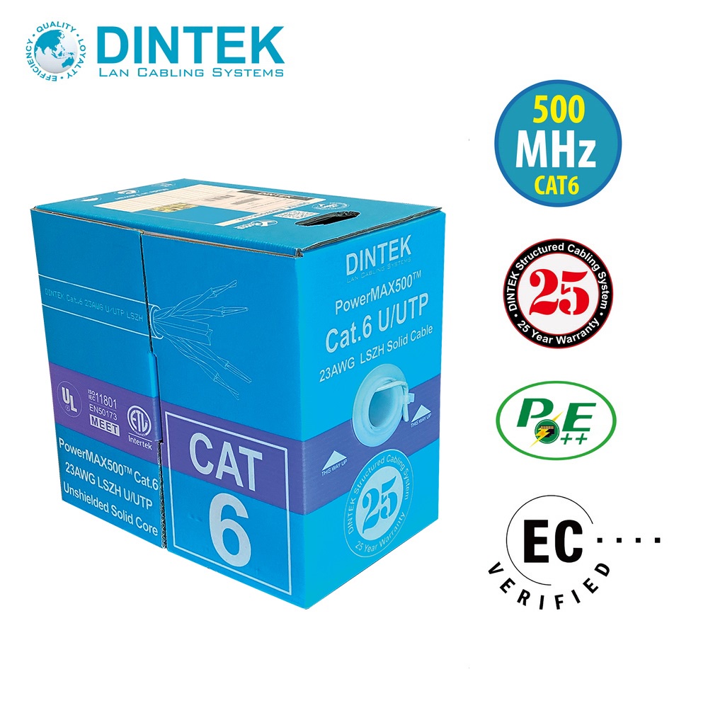 【DINTEK】Cat.6 4P U/UTP 無遮蔽 23AWG 實心銅導體 低煙無鹵網路線 305M(DELTA驗證)