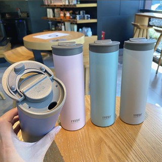 速發 TYESO不鏽鋼咖啡杯 360ml/500ml不鏽鋼輕巧隨行杯 車載保溫杯 翻蓋直飲保溫杯 防漏旋轉蓋直身咖啡杯