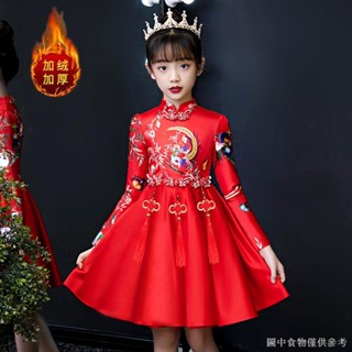 【男女童拜年服紅色】【特價款】叮噹貓拜年服女童中國風洋氣兒童公主裙子秋冬古著旗袍洋裝唐裝