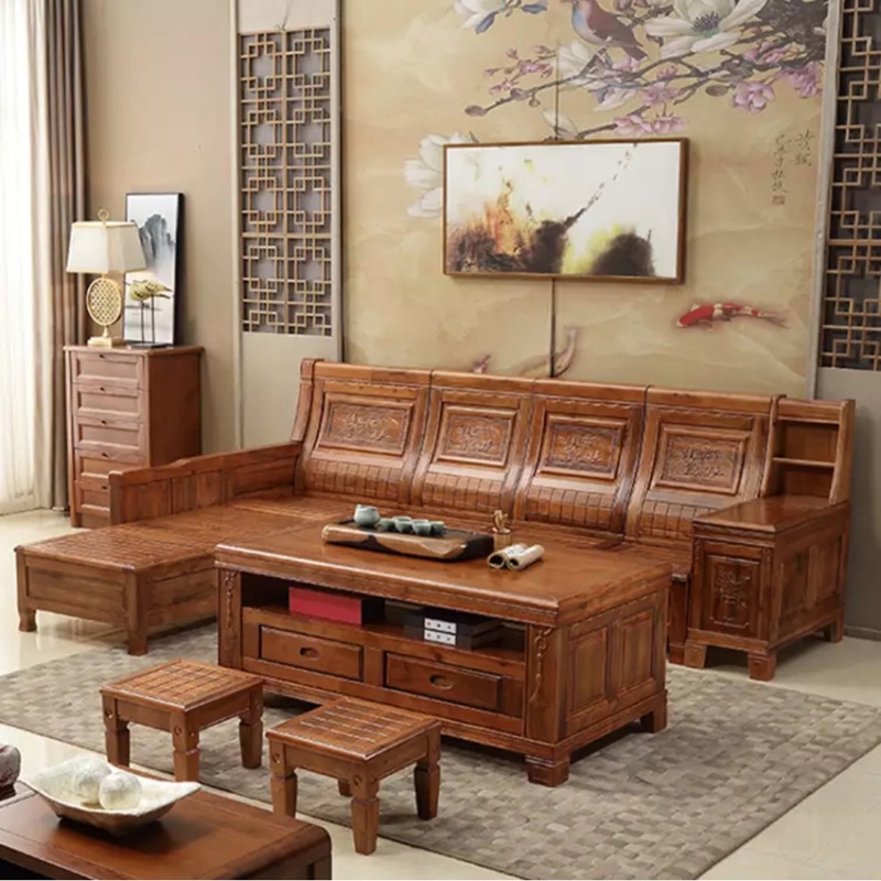 『MOKA®摩卡』沙發 實木沙發 三人沙發 雙人沙發 新中式全實木組閤客廳傢具 香樟木沙髮轉角沙髮多功能帶儲物沙髮