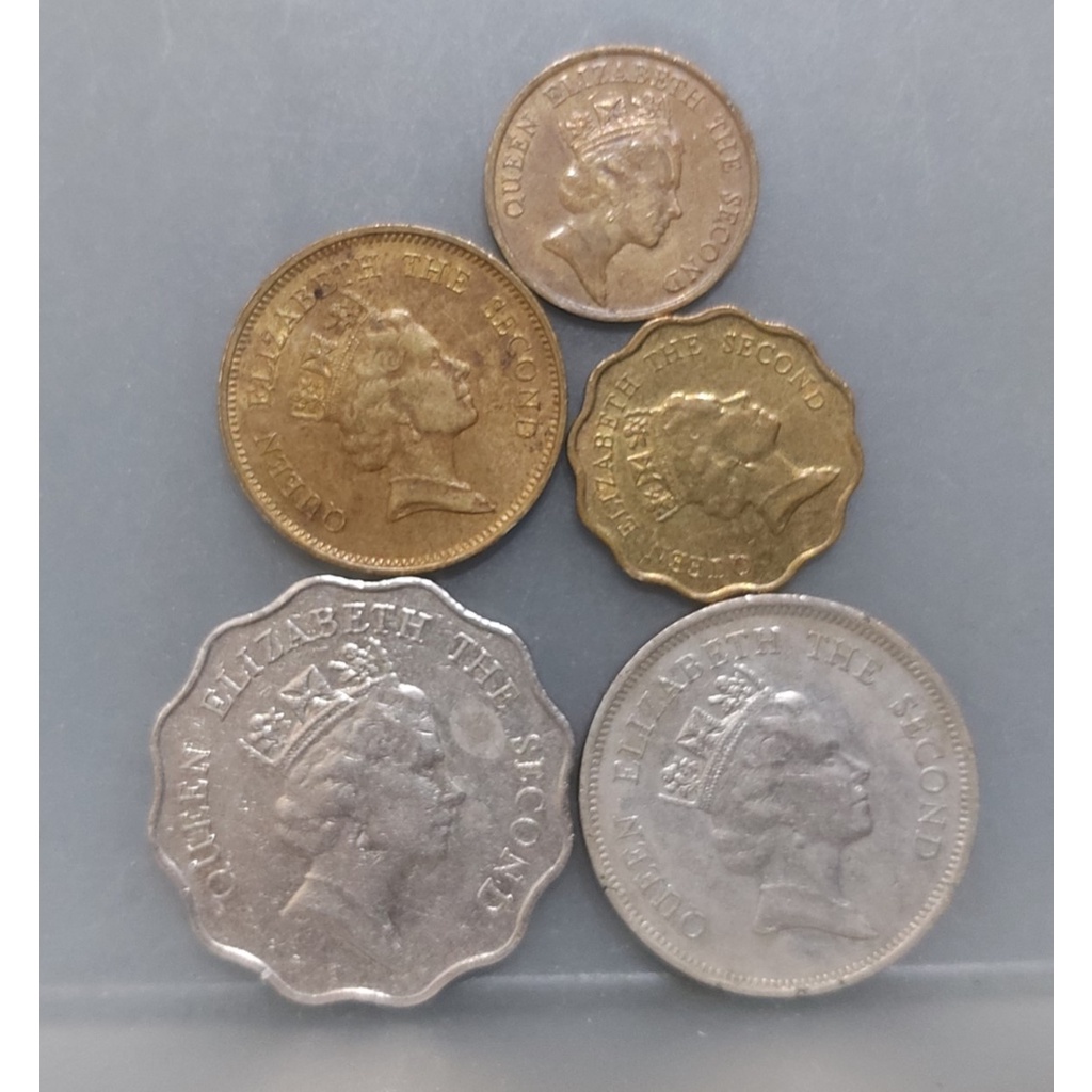 幣542 香港1980年代2元+1元+5.2.1毫硬幣 共5枚
