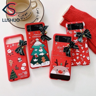 Lushuo 手機殼適用於三星 Galaxy Z Flip 3 5G 和 Z Flip 4 可愛聖誕膚感防震外殼帶蝴蝶結