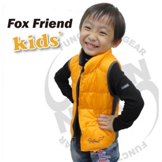 【Fox Friend】新款中性高領雙面穿防潑水兒童羽絨背心.有型輕薄保暖不臃腫.保暖性佳 桔灰 0125