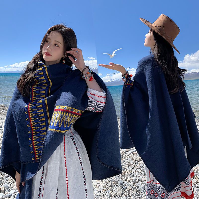 圍巾 披肩 民族風披肩 毛毯麗江雲南外搭 保暖斗篷披風新疆西藏旅遊穿搭 女生圍巾