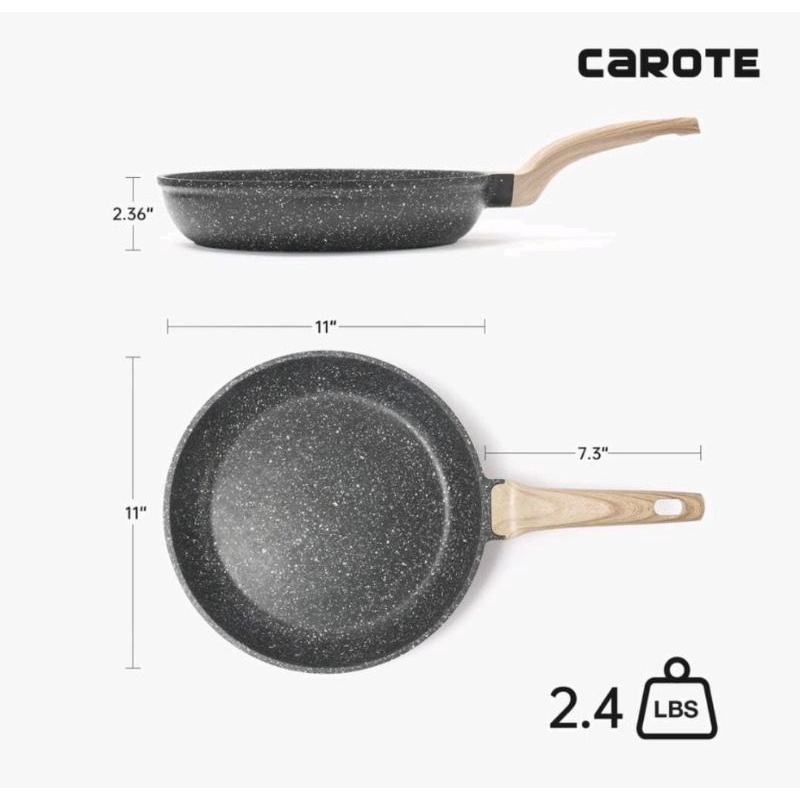 Carote 花崗岩不粘煎鍋無蓋 PFOA 無煎鍋適用於所有爐盤煎鍋